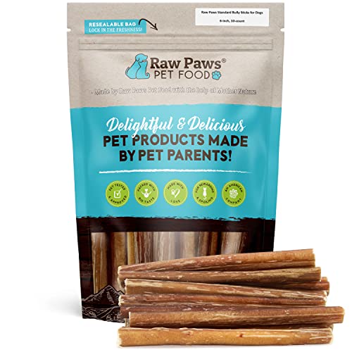 Raw Paws Standard Bully Sticks for Dogs -6 inch, 10-ct - Medium Bully Sticks for Dogs - Free Range Cows no Added Hormones - Junior Pizzle Sticks for Dogs - Long Lasting Bully Bones