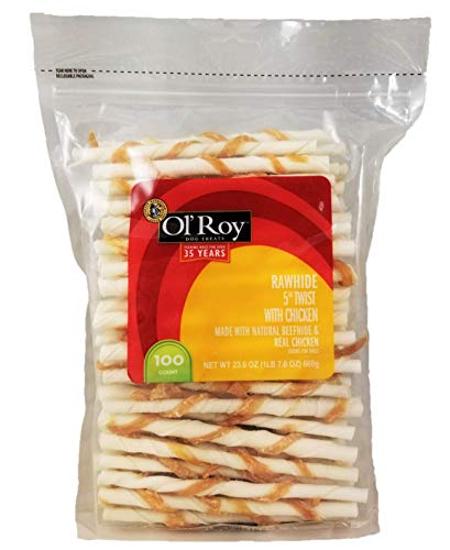 Rawhide with Chicken Twists All Natural OlRoy Dog Treats (100 Count) 1lb 8oz