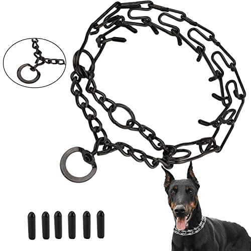 Real Fancy Dog Prong Collar Training Choke Chain Adjustable Pinch Collar Links with Comfort Rubber Tips and Quick Release Snap Buckle for Small Medium Large Dogs(Black-M)