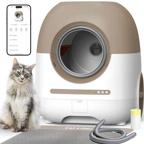 REDSASA Self Cleaning Cat Litter Box, Automatic Cat Litter Box with 80L Large Capacity, 2.4G/5G WiFi Support, Self Cleaning Litter Box for Multiple Cats, APP Control/Odor Removal, with Trash Bag&Mat