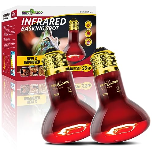 REPTI ZOO Reptile 50W Infrared Heat Lamp Bulb,2 Pack Infrared Basking Spot Light for Reptiles & Amphibian,Bearded Dragon,Leopard Gecko,Turtle,Lizard,Chickens | Pet Brooders Night Heat Lamp