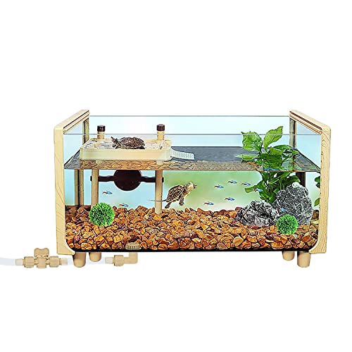 Reptile Growth Glass Turtle Tank Turtle Aquarium with Floating Platform,Anti-Escaping Reptile Terrarium, Easy to Clean and Change Water, Enclosure for Baby Turtles Crayfish Crab (Medium)