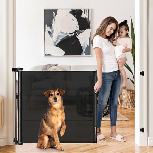 Retractable Baby Gate for Stairs 50" Retractable Dog Gate Outdoor Gates for Decks Child Gate Indoor Stair Gates for Kids or Pets Mesh Baby Gate Retractable Pet Gate for Stairs, Doorways, Porch, Black