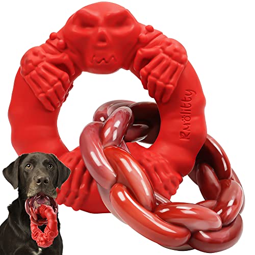 Rmolitty Dog Toys for Aggressive Chewers Large Breed, Indestructible Interactive Tough Dog Chew Toys for Medium Large Dogs, Non-Toxic Natural Rubber & Nylon Durable Teething Double-Ring Chew Toys