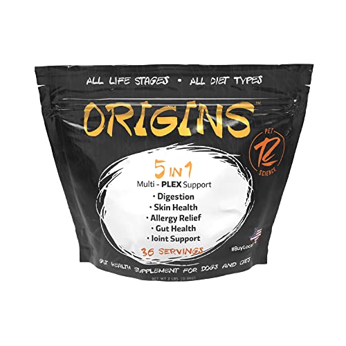 ROGUE PET SCIENCE Origins 5-in-1 Dog Supplement - Powdered Food Topper w/Natural Omega 3 Fish Oil - Supports Healthy Digestion, Skin, and Coat - Helps Reduce Itching & Joint Inflammation (2 lbs)