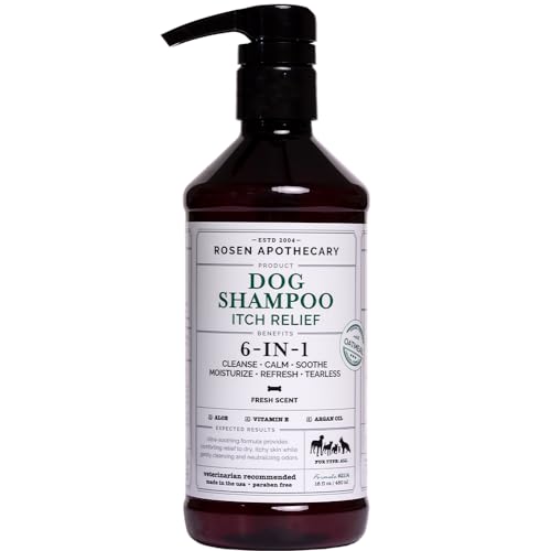 Rosen Apothecary 6-in-1 Itch Relief Dog Shampoo - Tearless Shampoo for Dogs Cleanses, Soothes, Refreshes and Moisturizes While Offering Itch Relief, 480ml