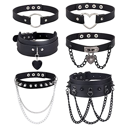 sailimue 6Pcs Punk Leather Choker Necklace Gothic Choker for Women Halloween Costume Accessory Adjustable Collar Choker Cosplayer