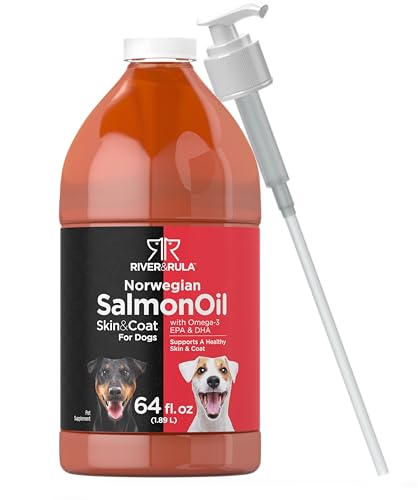 Salmon Oil for Dogs 64 fl oz | with Pump | Supports Healthy Skin and Coat | with Omega 3, EPA & DHA | Bulk Size Pet Supplement | Non-GMO, Gluten Free