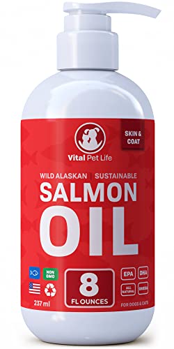 Salmon Oil for Dogs & Cats - Healthy Skin & Coat, Fish Oil, Omega 3 EPA DHA, Liquid Food Supplement for Pets, All Natural, Supports Joint & Bone Health, Natural Allergy & Inflammation Defense, 8 oz