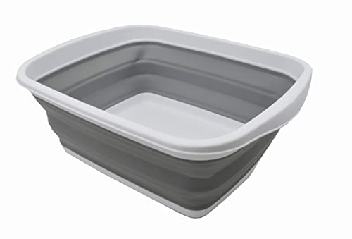 SAMMART 10L (2.6 Gallons) Collapsible Tub - Foldable Dish Tub - Portable Washing Basin - Space Saving Plastic Washtub (White/Grey, 1)