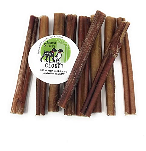 Sancho & Lola's Bully Sticks for Dogs Standard (10 Count) - High-Protein Beef Pizzle Dog Chews - No Antibiotics, No Growth Hormones, Hand-Selected and Inspected in the USA