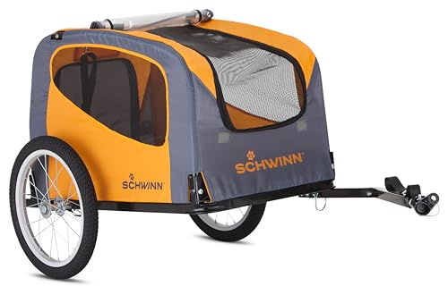 Schwinn Rascal Bike Pet Trailer, For Small and Large Dogs, Lightweight, Tow with Bicycle, Up to 50 lbs. Small, Orange/Grey