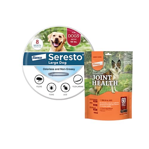 Seresto Vet-Recommended Flea & Tick Prevention Collar for Large Dogs and Synovi G4 Joint Supplement Chews for Dogs of All Ages, Sizes and Breeds | 8 Months + 60-Count