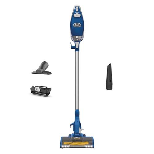 Shark HV343AMZ Rocket Corded Stick Vacuum with Self-Cleaning Brushroll, Lightweight & Maneuverable, Perfect for Pet Hair Pickup, Converts to a Hand Vacuum, Crevice Upholstery Tools, Blue/Silver