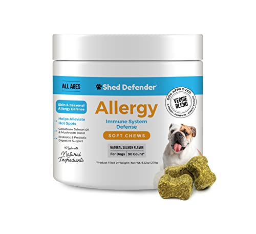 Shed Defender Allergy & Immune System Soft Chew Supplements for Dogs - Skin & Seasonal Allergy Relief Anti Itch & Hot Spots Natural Ingredients Omega 3 Fish Oil, Colostrum, Digestive Probiotics