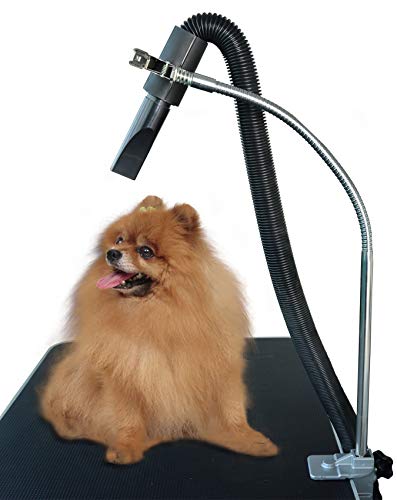 SHELANDY Dog Pet Grooming Table Hair Dryer Stand Hose Tube Holder Hands-Free Stainless Steel Groomers Adjustable Third Arm with Clamp