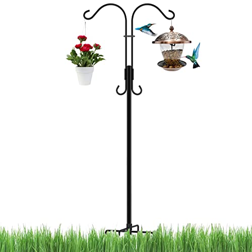 Shepherds Hook for Outdoor,Bird Feeder Pole with 5 Prongs Base 75 Inch Heavy Duty Adjustable Garden Hanging Plant Hanger Stand Outside for Lanterns Light, Wedding Flower Basket,Hummingbird Feeder