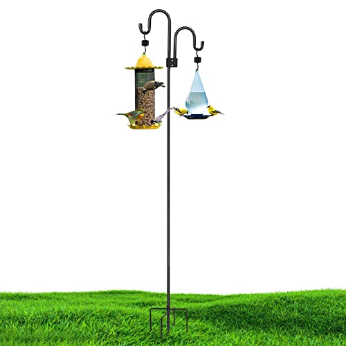 Shepherds Hooks for Outdoor,76 Inch Bird Feeder Pole, Heavy Duty Shepherds Hook for Bird Feeders for Outside Tall Hummingbird Feeder Stand Bird Feeder Hanger Garden Hook Wind Chime Stand Black 1 Pack