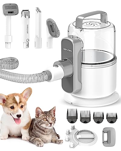 Simple Way Pet Grooming Vacuum, 6 in 1 Dog Grooming Kit with 3 Suction Mode and Large Capacity Dust Cup, Dog Vacuum for Shedding Grooming and Pet Vacuum for Dog Hair at Home (White)