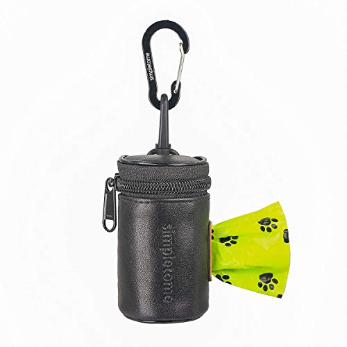 simpletome Dog Waste Bag Dispenser for Leash Belt Waterproof YKK Zipper Wear-Resistant (Microfiber Leather Black)