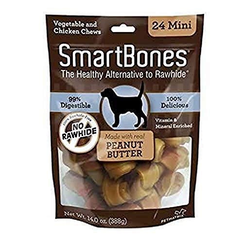 SmartBones Mini Chews With Real Peanut Butter 24 Count, Rawhide-FreeChews For Dogs (Packaging May Vary)