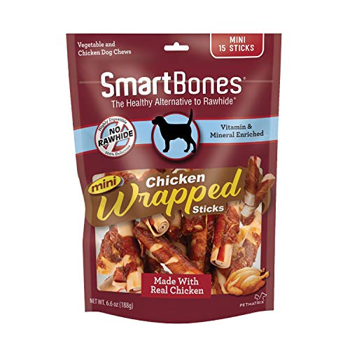 SmartBones Mini Chicken-Wrapped Sticks, Rawhide Free Dog Chew Sticks, Treats for Dogs Made With Real Chicken, 15 Count