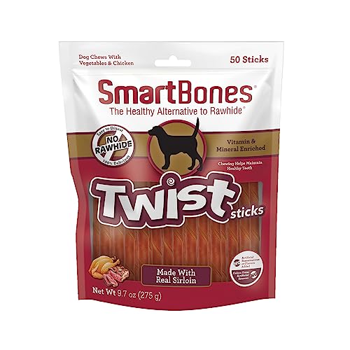 SmartBones Twist Sticks Made with Real Sirloin, 50 Count, Treat Your Dog to a Rawhide-Free Chew