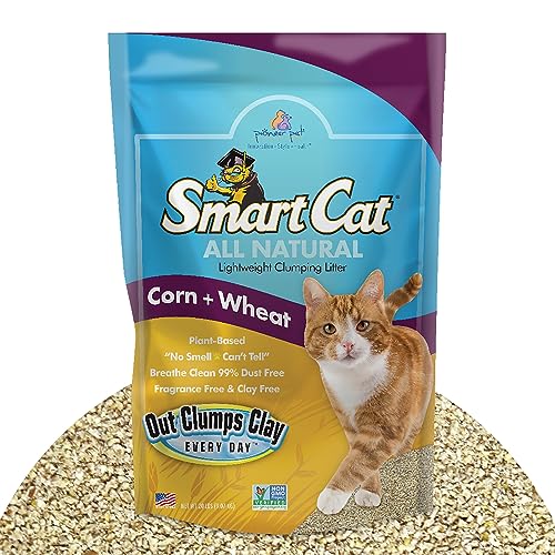 SmartCat All Natural Clumping Corn + Wheat Cat Litter, 20 Pound (320oz - 1 Pack) - Unscented and Clay Free