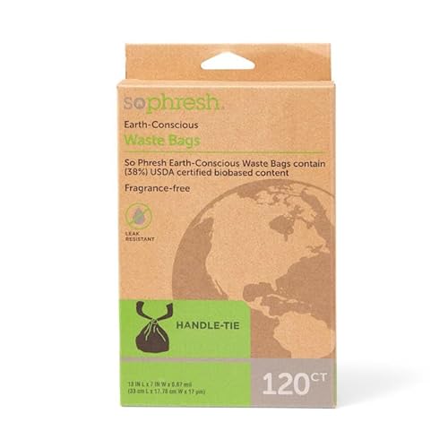 So Phresh Earth-Conscious 38% USDA Certified Biobased Content With Handle Tie Dog Waste Bags, Count of 120