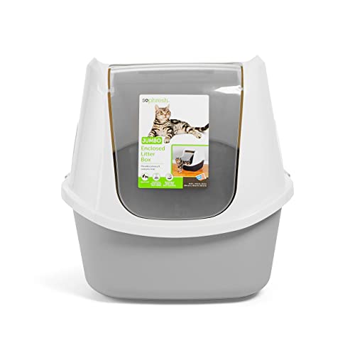 So Phresh Grey Jumbo Enclosed Cat Litter Box, 23" L X 19" W X 19" H