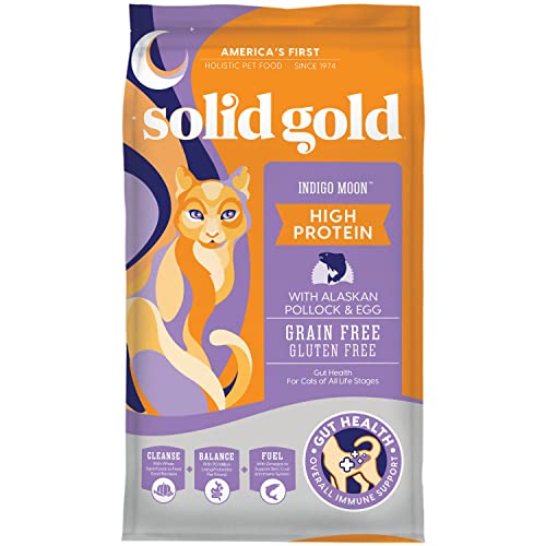 Solid Gold High Protein Dry Cat Food - Indigo Moon Cat Dry Food with Digestive Probiotics for Cats - Grain & Gluten Free with High Fiber & Omega 3 for Cats - Low Carb Superfood Meal - Pollock - 12lb