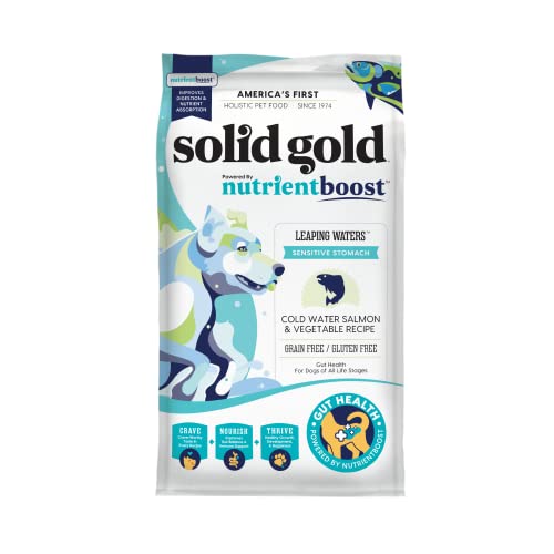 Solid Gold Nutrientboost Leaping Waters - Dry Dog Food for Sensitive Stomach - w/Salmon & Vegetables - Digestive Probiotics for Gut Health - Superfood & Antioxidant Support for Dogs - 3.75 LB Bag