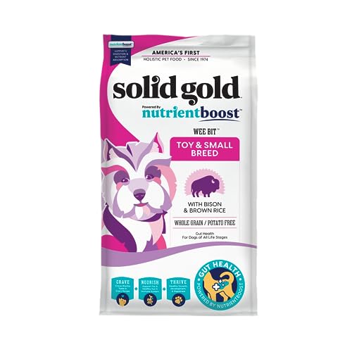 Solid Gold Small Breed Dog Food - Nutrientboost Wee Bit Whole Grain Made w/Real Bison, Brown Rice, & Pearled Barley - High Fiber, Probiotic Dry Dog Food for Dogs with Sensitive Stomachs - 3.75 LB