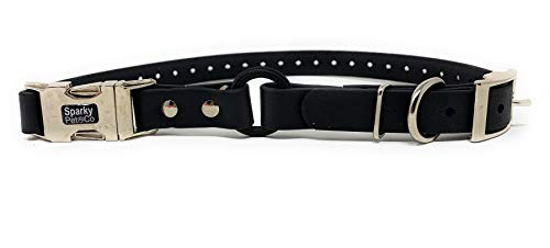 Sparky Pet Co - Zeus ECollar Replacement Strap - Bungee Loop Dog Collar - Waterproof Biothane - Adjustable - Double Buckle - Quick Snap Metal Clasp - for Invisible Fence Systems - 3/4" x 28" Black