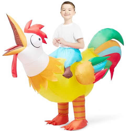 Spooktacular Creations Kids Inflatable Costume, Riding an Rooster Halloween Ride-on Rooster Costumes, Funny Blow Up Inflatable Suit