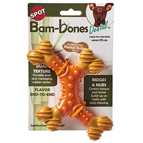 Spot by Ethical Products - Bambone Dental – X -Bone Durable Dog Chew Toy for Aggressive Chewers – Great Dog Chew Toy for Puppies and Dogs Dog Toy -Small - Peanut Butter Medium