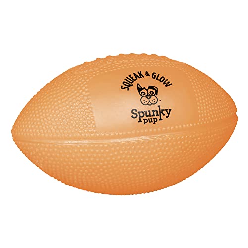 Spunky pup Squeak & Glow in the Dark Football Dog Toy | Non Toxic Day & Night Toss Footballs for Dogs | Indoor & Outdoor Active Fetch Play | Durable Waterproof & Floats | Assorted Colors