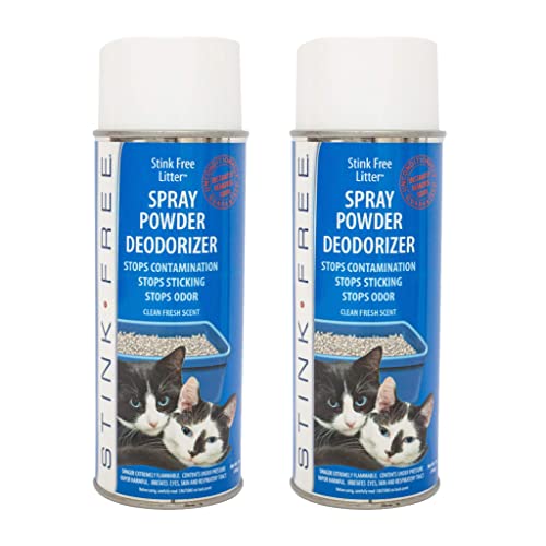 Stink Free Cat Litter Box Deodorizer Powder Spray & Odor Eliminator (2 Cans) - Non-Stick Kitty Litter Box Deodorizer, Eliminators, Absorber & Freshner