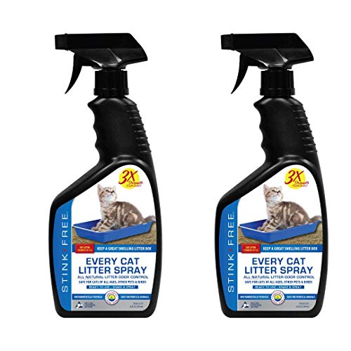 Stink Free Every Cat Litter Spray Odor Eliminator (2 Pack) - Cut Litter Box Changes in Half! 24 oz.