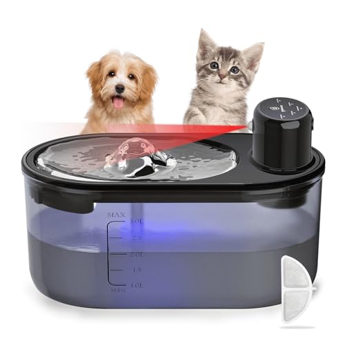 subteenmate Wireless Cat Water Fountain, Rechargeable, Battery Operated, 3L/108oz Pet Water Fountain for Cat Inside, Cordless Cat Fountain with Motion Sensor, Silent Dog Water Fountain with 1 Filter