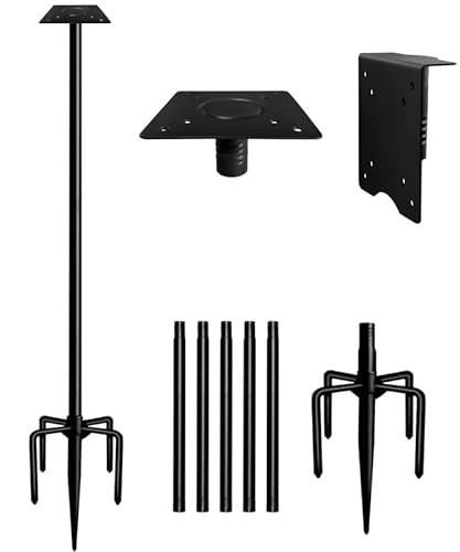 Sungaryard 90Inch Heavy Duty Bird House Pole Mount Kit with Frosted, Bird Feeder Pole Kit with 5 Prongs Base and 2 Plates, for Outdoor, Yard, Garden, Black(Birdhouse Not Include)