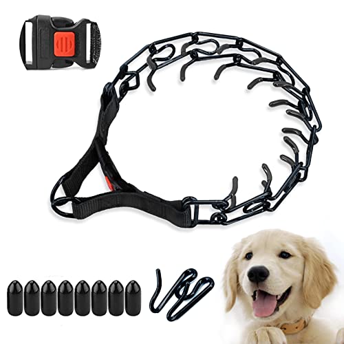 Supet Dog Prong Collar, Adjustable Dog Training Collar with Buckle for Small Medium Large Dogs(Packed with One Extra Links) (S (Neck: 14"-16'' Weight: Around 35 lbs), Black)