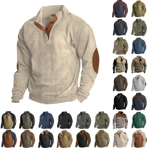 Sweatshirts for Men No Hood Corduroy Shirt Lapel Collar Button Pullover Mock Neck Long Sleeve Polo Vintage Jacket Sweaters Deal
