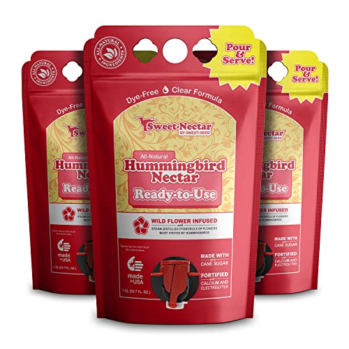 Sweet-Seed 3-Pack Hummingbird Nectar, 1.5 L (50.7 oz) - Ready to Use, Made in The USA | Extends The Life of Nectar for Hummingbird Feeders - The Ultimate Hummingbird Food