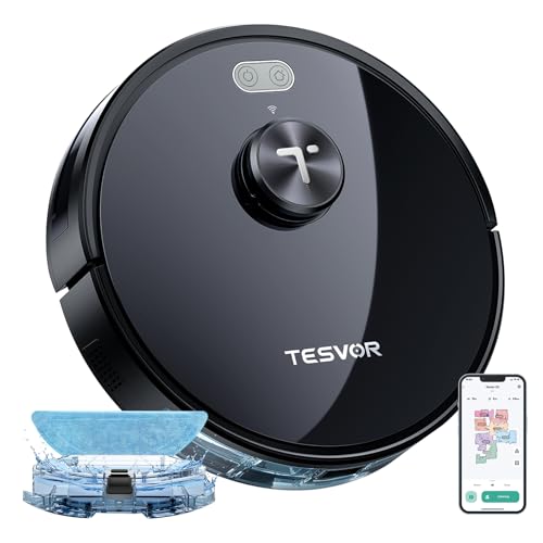 Tesvor S5 Robot Vacuum and Mop Combo,3000Pa Suction Smart Robot Vacuum,LiDAR Navigation,180 Mins Runtime,WiFi/Alexa/Google Control,Self Charging Robotic Vacuum for Pet Hair,Carpet, Hard Floor 