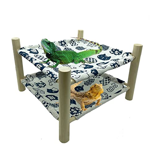 Tfwadmx Bearded Dragon Bed Double-Layer Wooden Reptile Lizard Lounger Sleeping Swing Habitat Accessories for Leopard Gecko Snake Chameleon or Other Small Animal