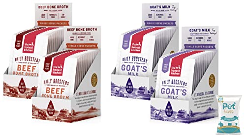 The Honest Kitchen (24 Packs) Daily Boosts: Instant Bone Broth Liquid Treat and Instant Goat's Milk with Probiotics, 12 Packs Each, with 10ct Pet Wipes