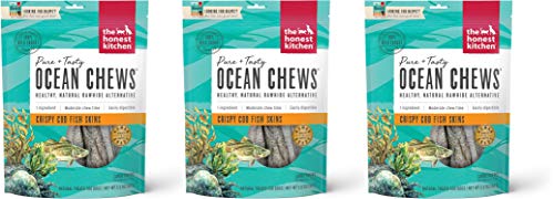 The Honest Kitchen 3 Pack of Crispy Cod Fish Skins Ocean Chews Single-Ingredient Dog Treats, 5.5 Ounces Each