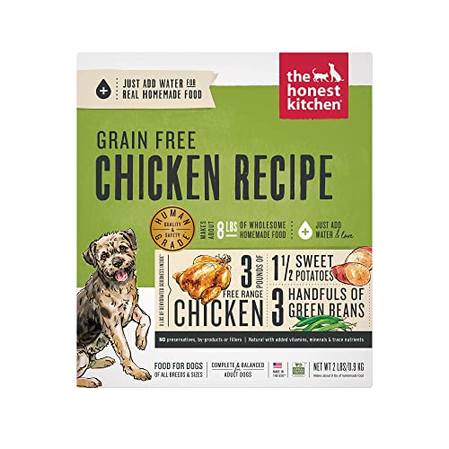 The Honest Kitchen Human Grade Dehydrated Grain Free Dog Food – Complete Meal or Dog Food Topper – Chicken 2 lb (makes 8 lbs)