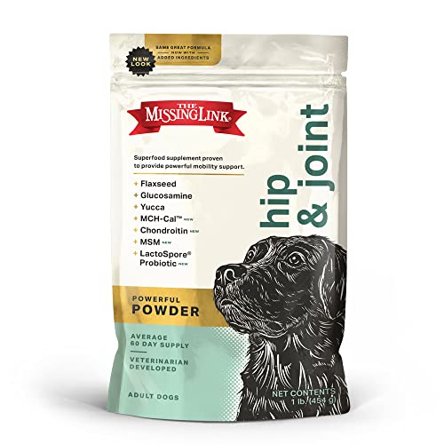 The Missing Link Hip & Joint Probiotics Superfood Supplement Powder for Dogs - Omegas 3&6, Fiber, Glucosamine, Chondroitin, MSM, HA - Cartilage & Bone Health, Joint Mobility & Flexibility - 1lb